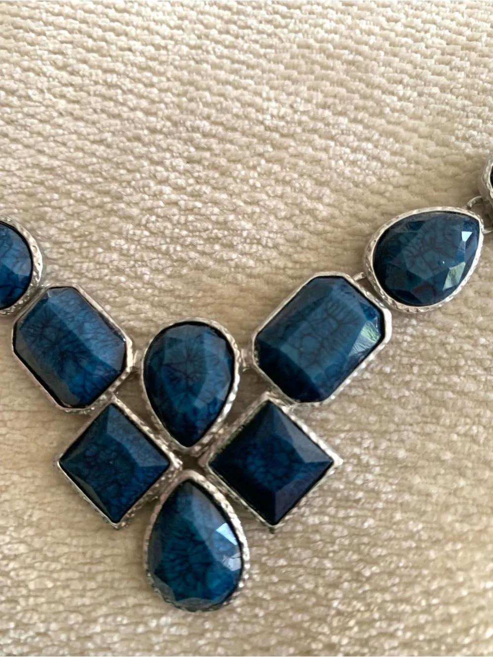 Women's Silver-Tone Blue Stone Costume Bib Style Necklace Approx 11”  Adjustable